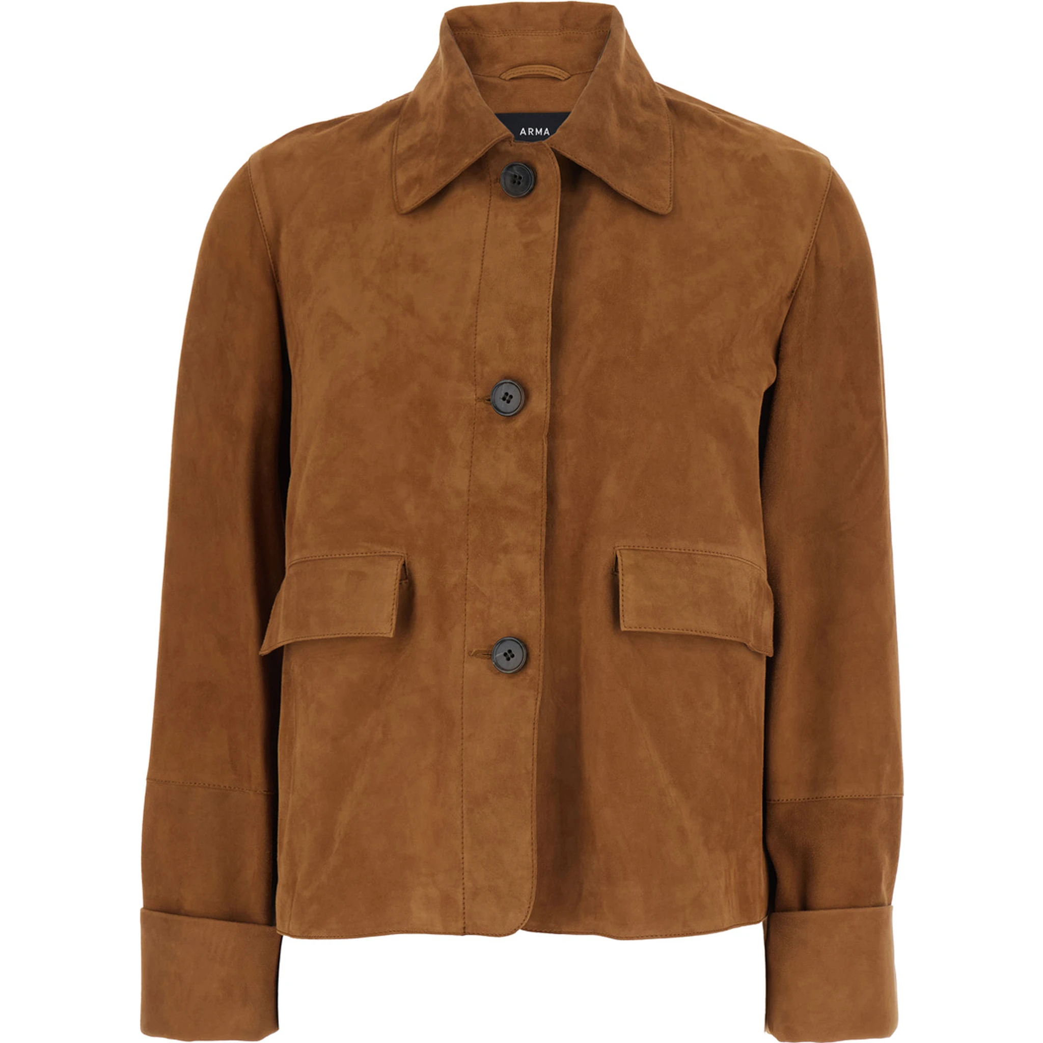 Ella Brown Jacket with Wide Collar and Front Patch Pockets in Suede Woman