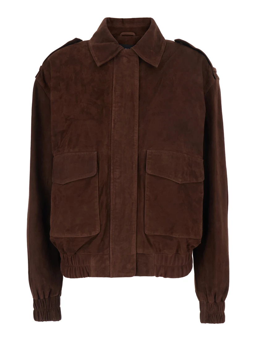 Halti Brown Jacket with Front Patch Pockets and Elastic Hems in Suede Woman