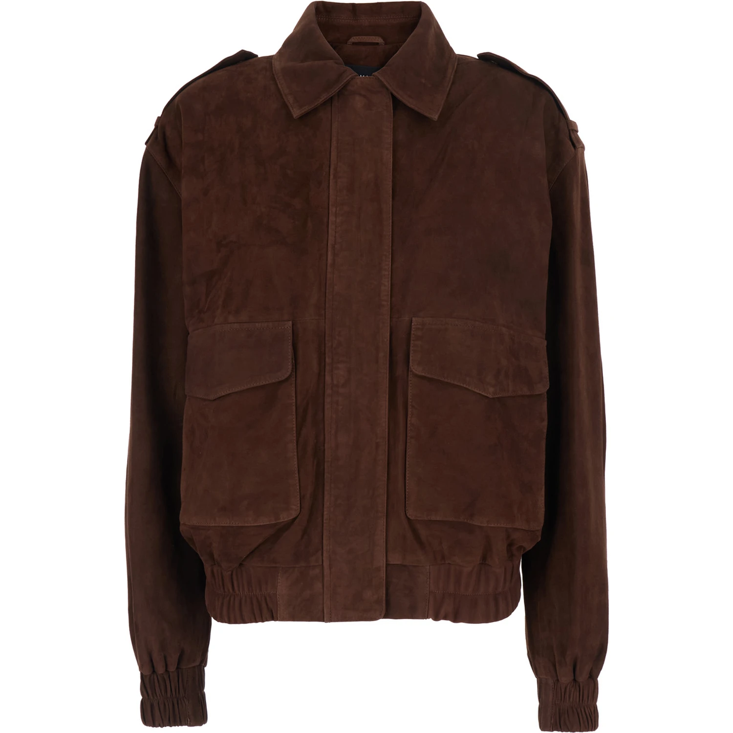 Halti Brown Jacket with Front Patch Pockets and Elastic Hems in Suede Woman