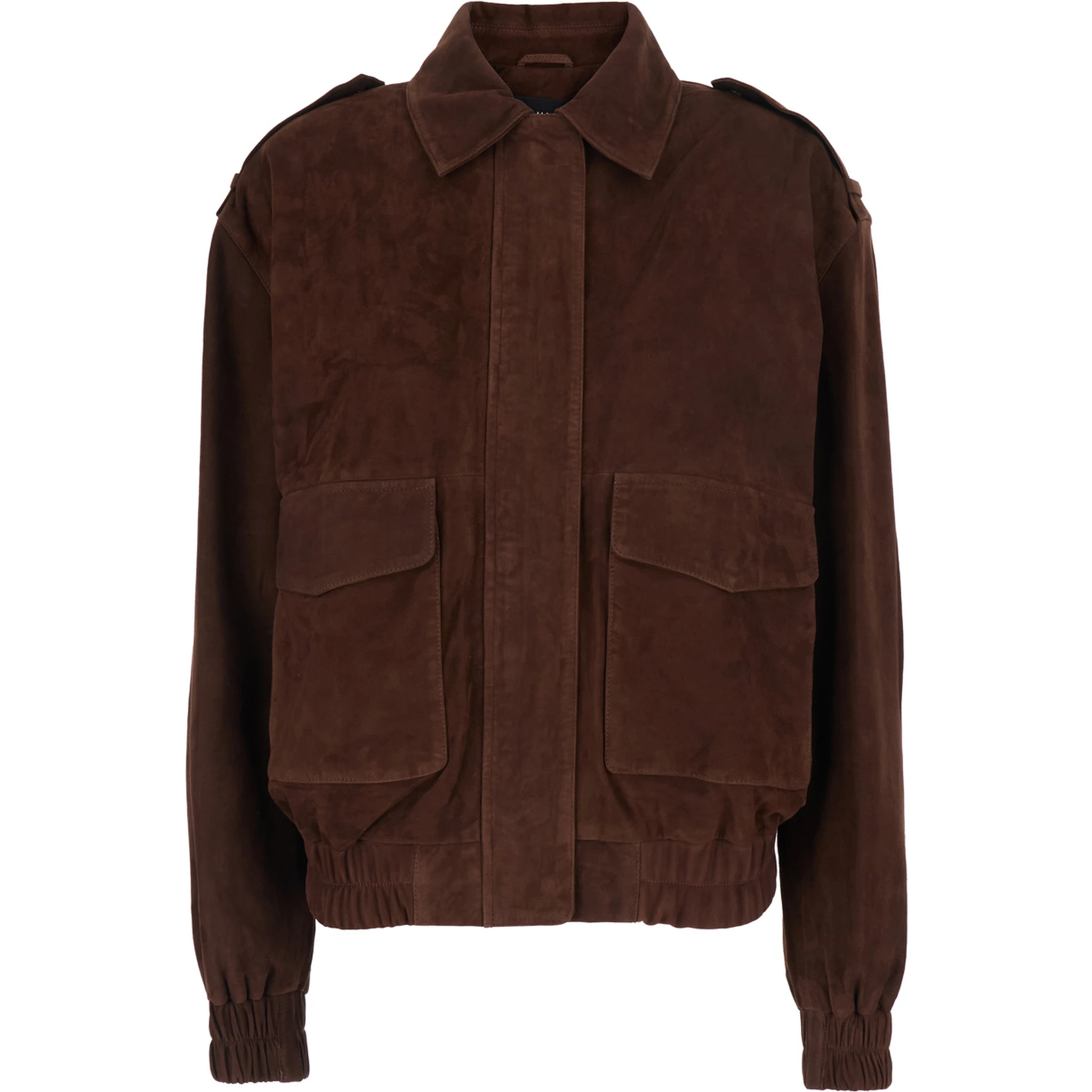 Halti Brown Jacket with Front Patch Pockets and Elastic Hems in Suede Woman