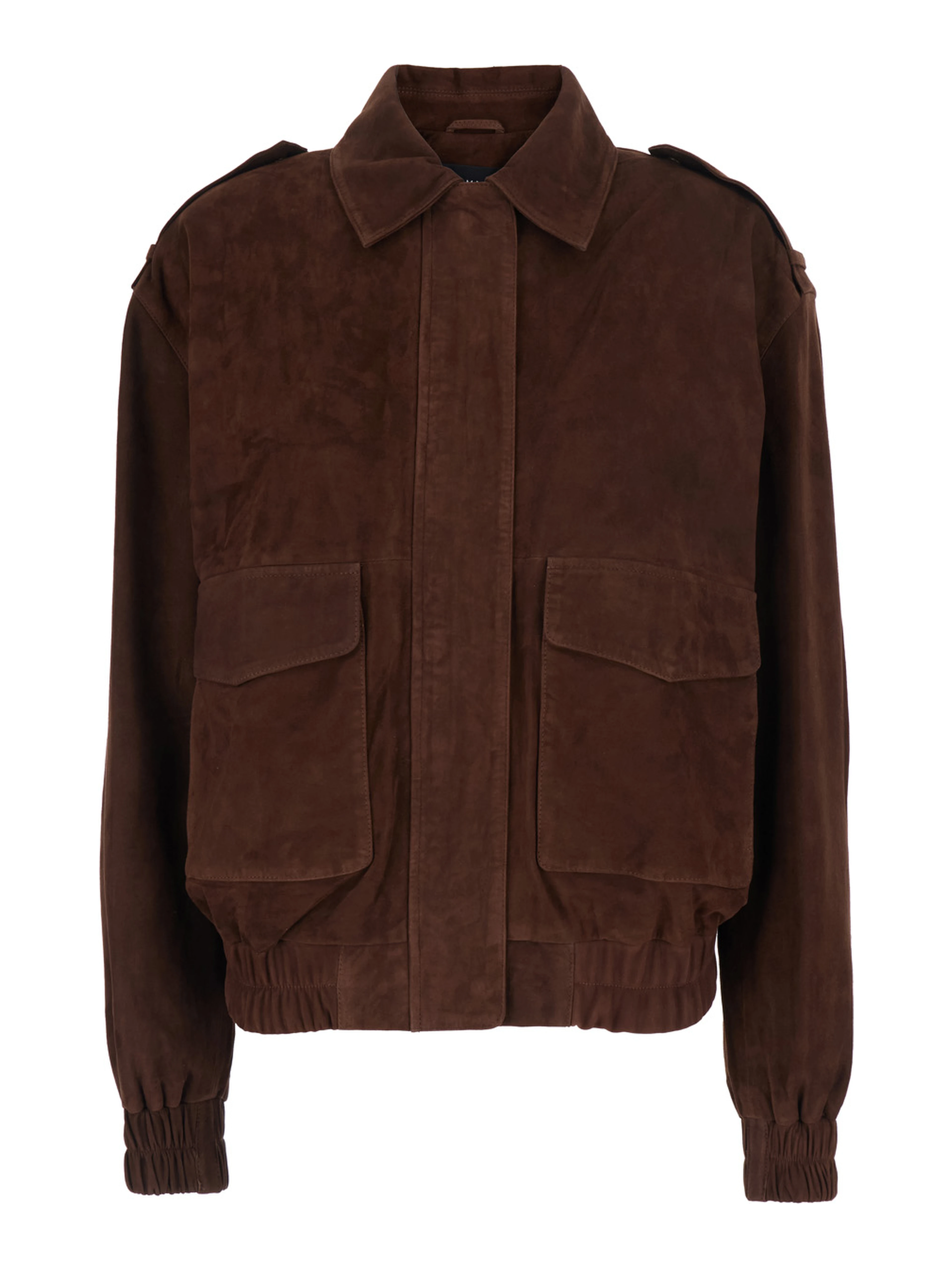 Halti Brown Jacket with Front Patch Pockets and Elastic Hems in Suede Woman