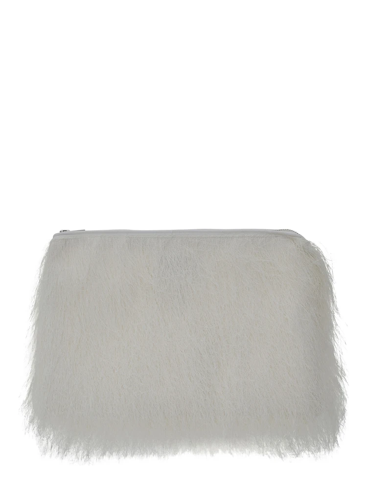 Evano White Clutch with Fringed Design and Zip Closure in Fabric Woman