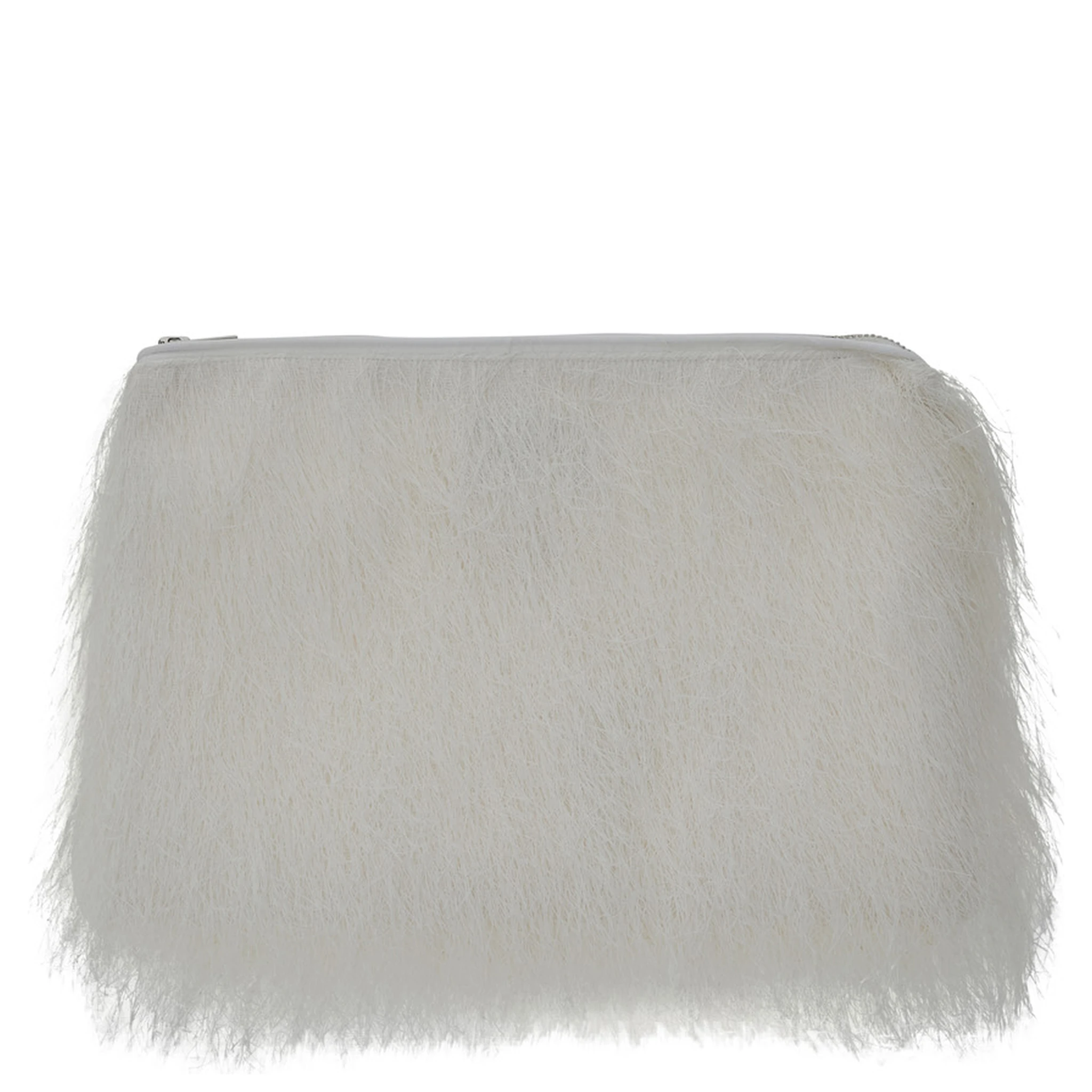 Evano White Clutch with Fringed Design and Zip Closure in Fabric Woman