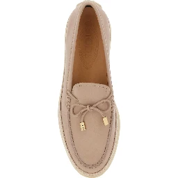 Pink Loafers with Bow Detail and Rope Tirm in Leather Woman