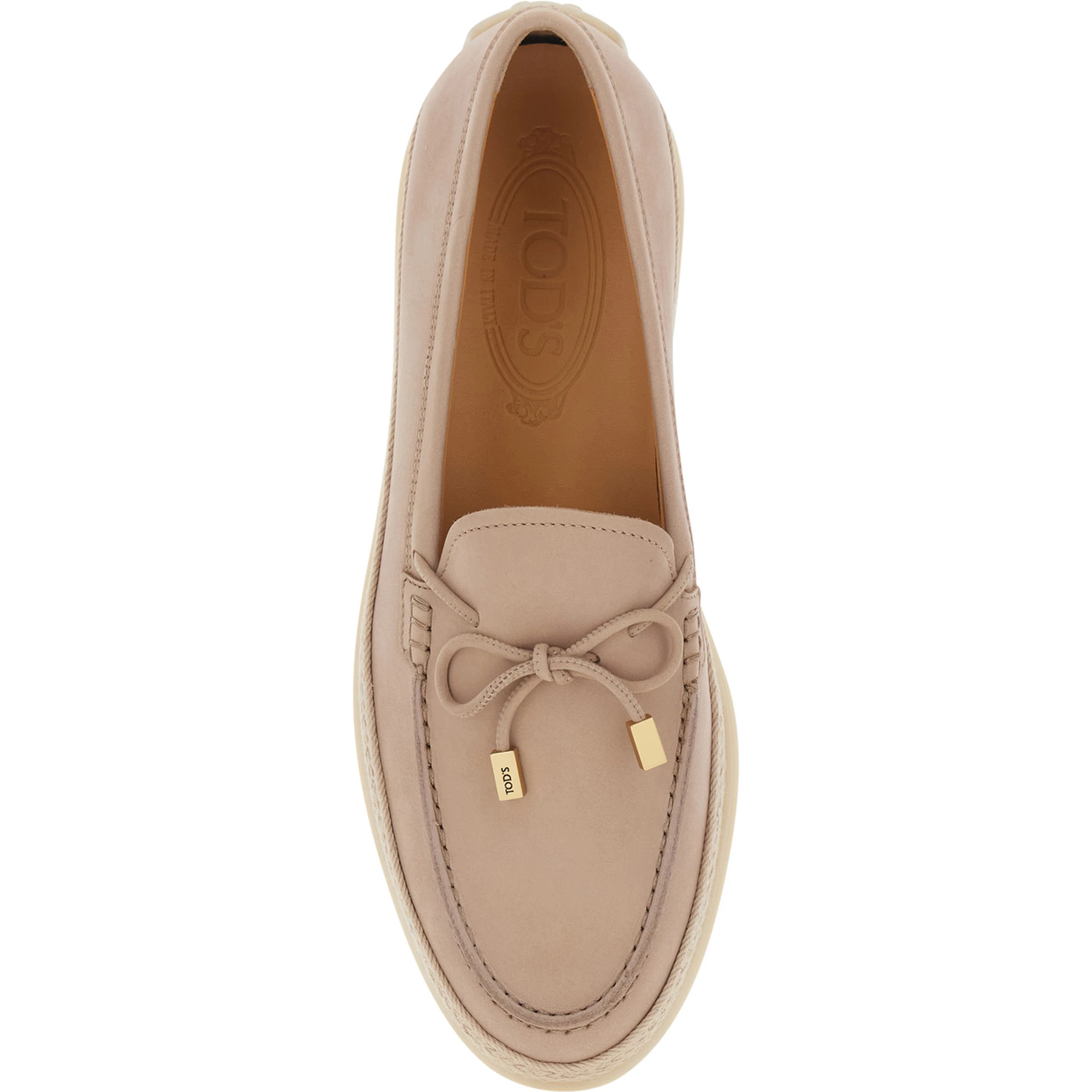Pink Loafers with Bow Detail and Rope Tirm in Leather Woman