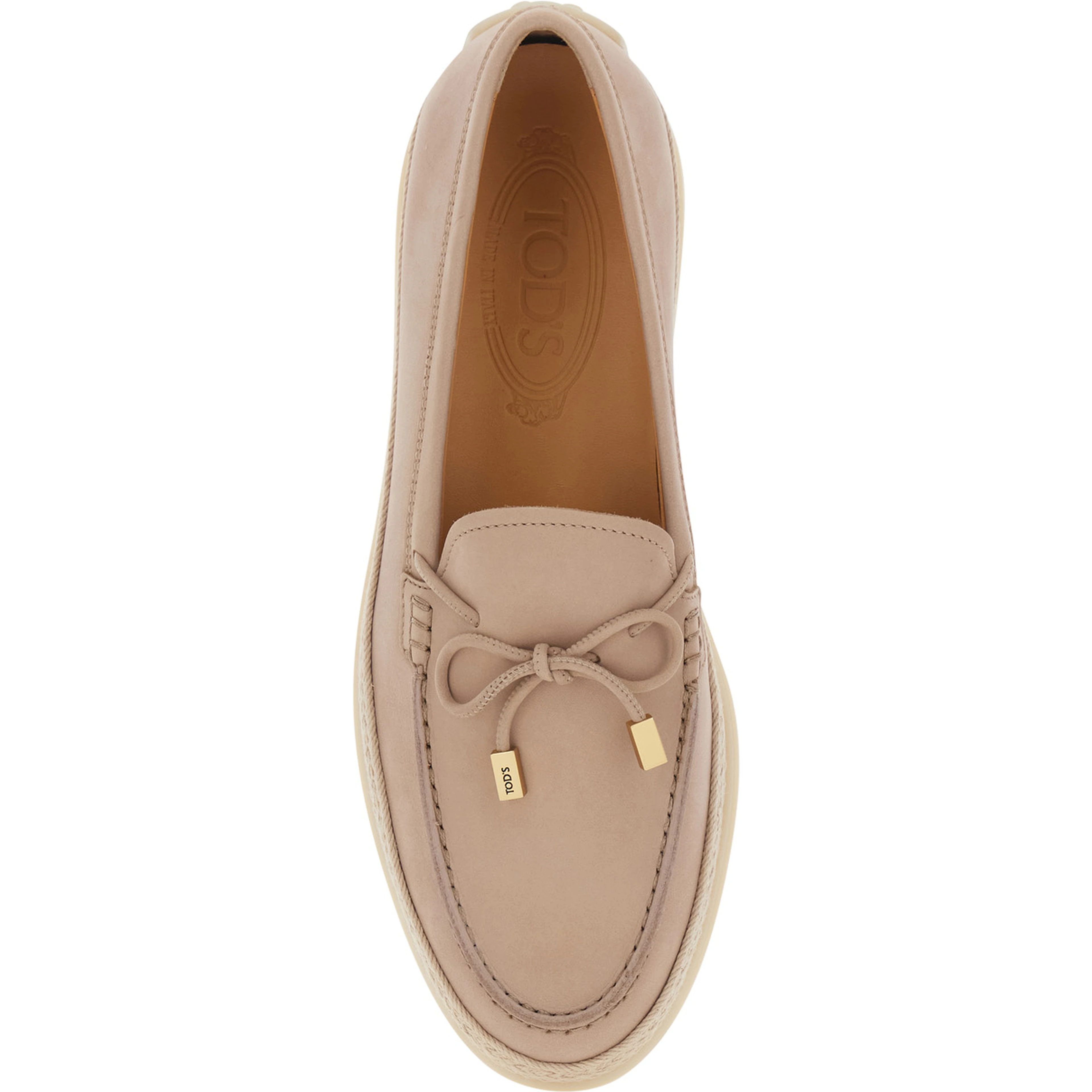 Pink Loafers with Bow Detail and Rope Tirm in Leather Woman