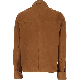 Ella Brown Jacket with Wide Collar and Front Patch Pockets in Suede Woman