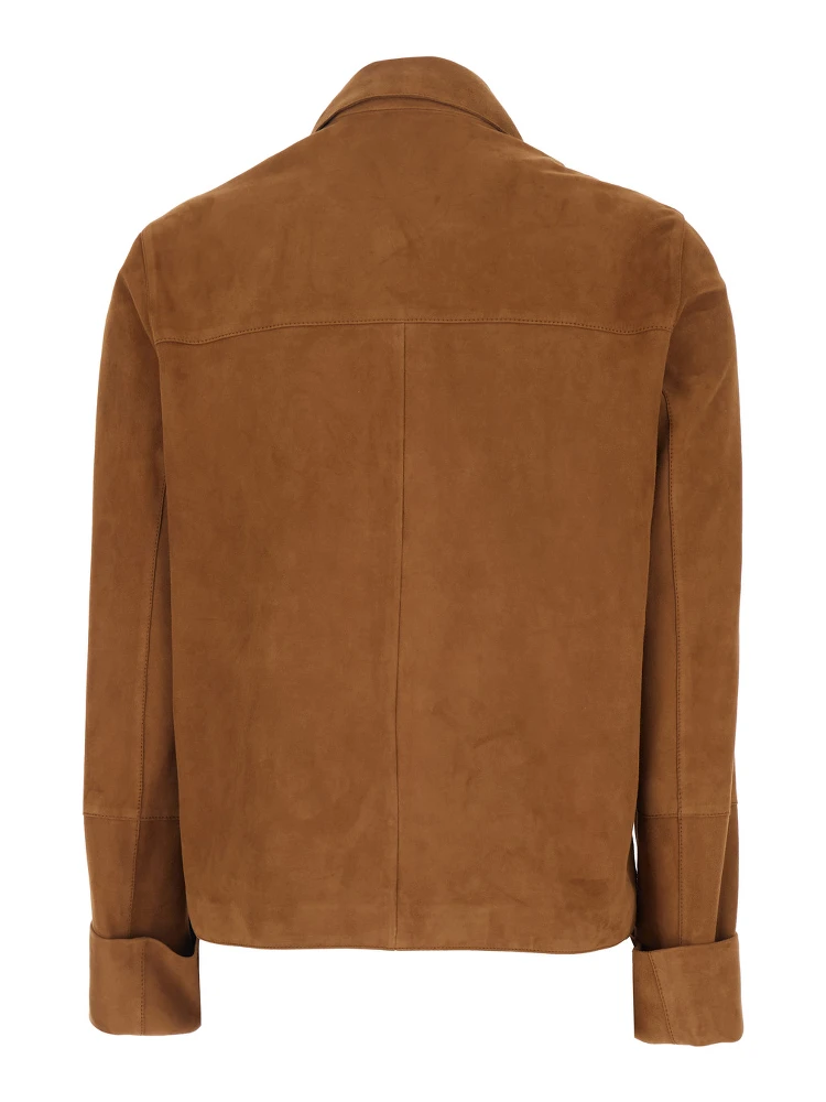 Ella Brown Jacket with Wide Collar and Front Patch Pockets in Suede Woman alternative