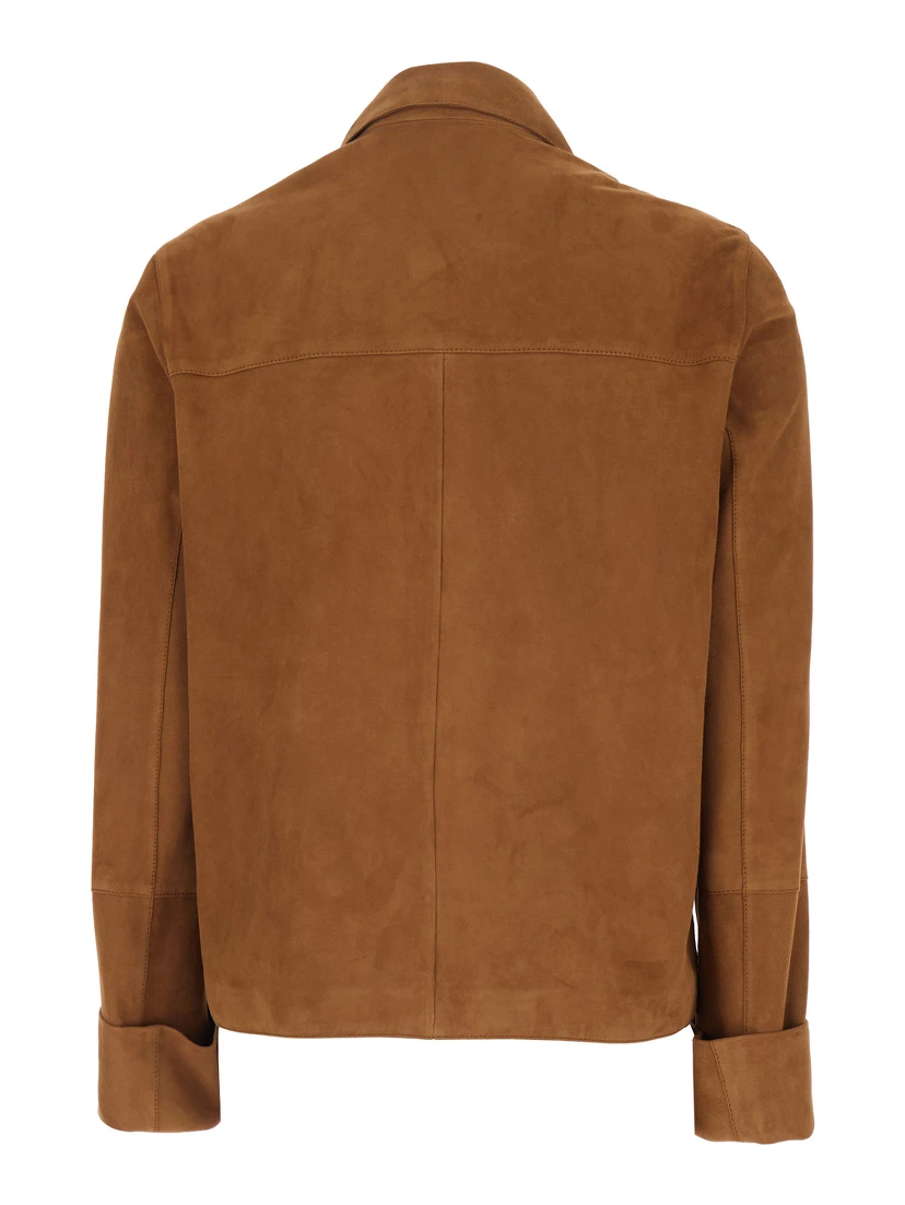 Ella Brown Jacket with Wide Collar and Front Patch Pockets in Suede Woman