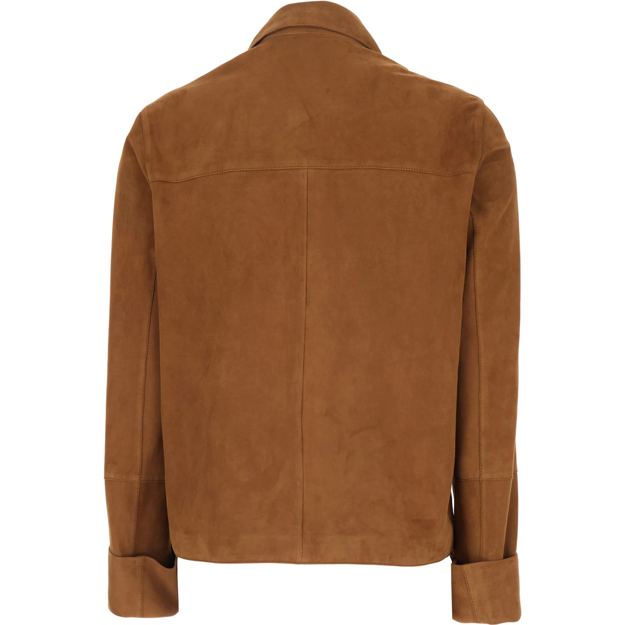 Ella Brown Jacket with Wide Collar and Front Patch Pockets in Suede Woman
