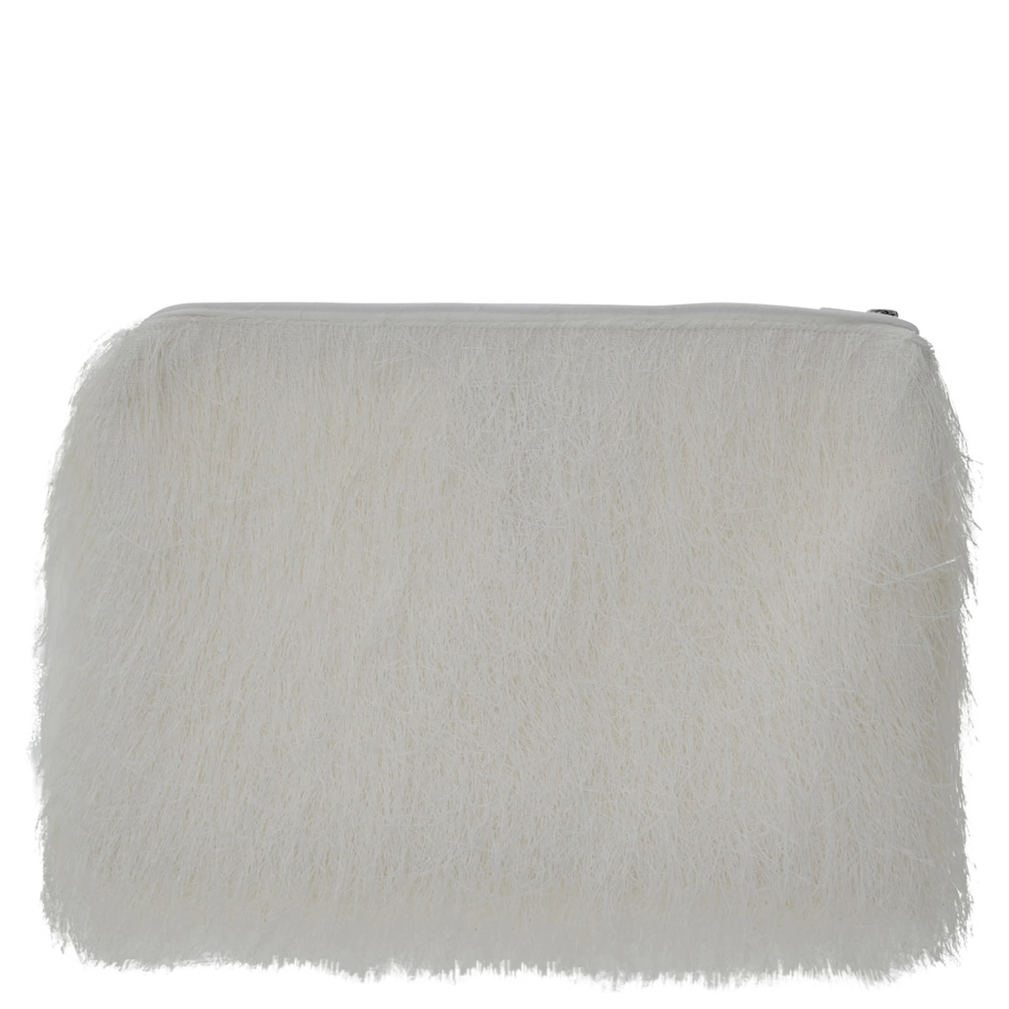 Evano White Clutch with Fringed Design and Zip Closure in Fabric Woman