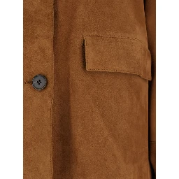 Ella Brown Jacket with Wide Collar and Front Patch Pockets in Suede Woman
