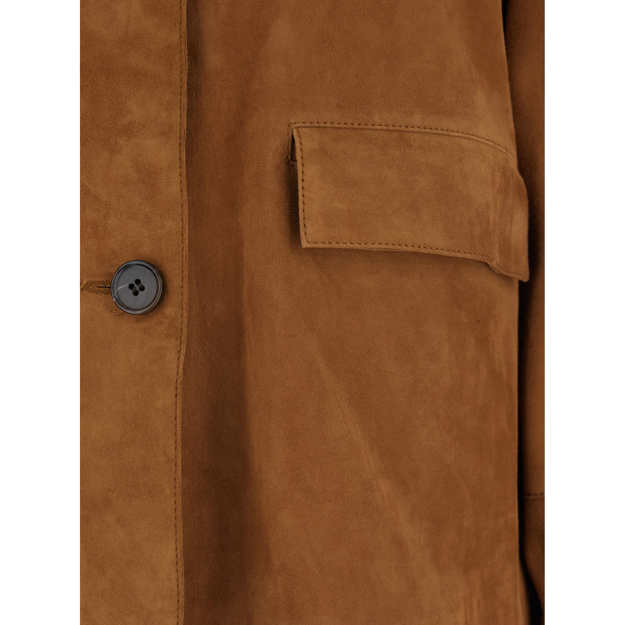 Ella Brown Jacket with Wide Collar and Front Patch Pockets in Suede Woman