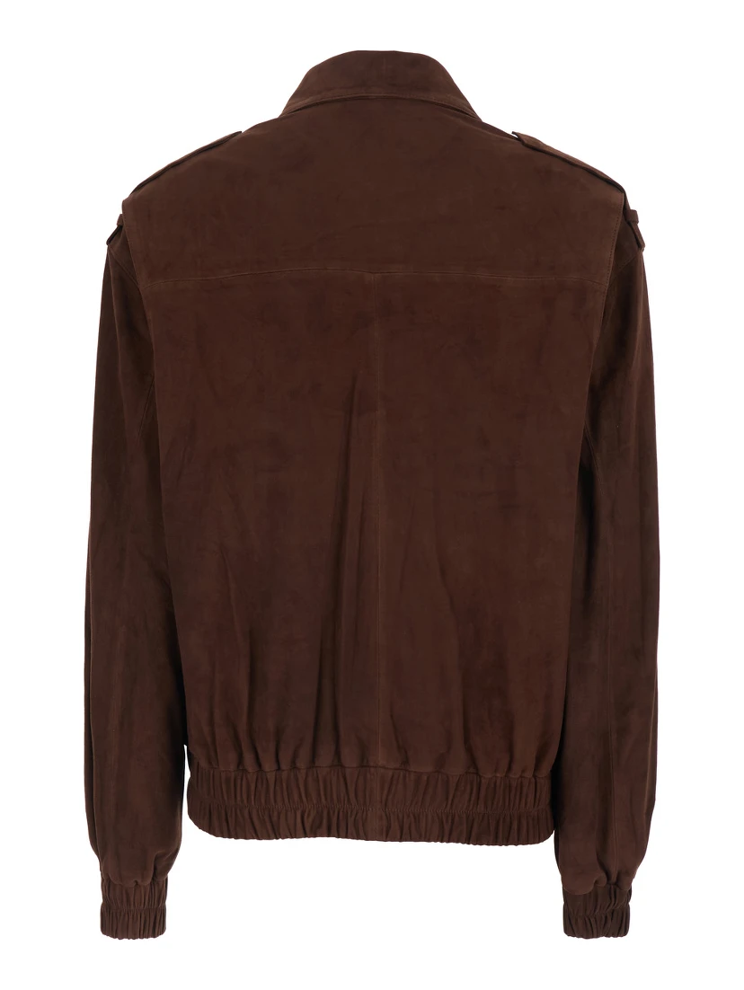 Halti Brown Jacket with Front Patch Pockets and Elastic Hems in Suede Woman