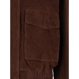 Halti Brown Jacket with Front Patch Pockets and Elastic Hems in Suede Woman