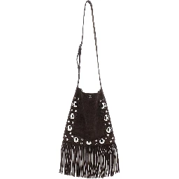 Nellcote Brown Shoulder Bag with Adjustable Shoulder Strap and Stud Embellishments in Suede Man