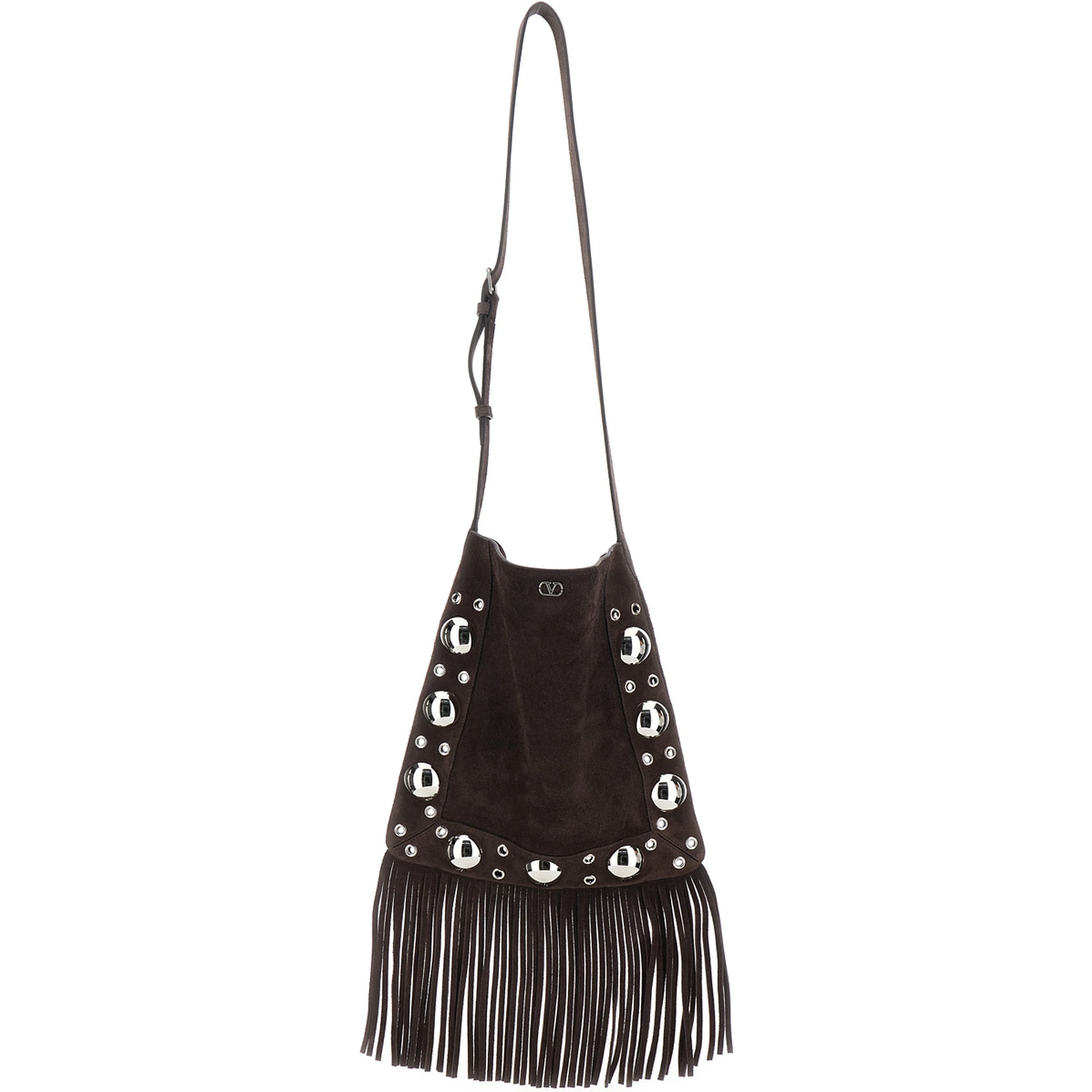 Nellcote Brown Shoulder Bag with Adjustable Shoulder Strap and Stud Embellishments in Suede Man