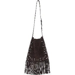 Nellcote Brown Shoulder Bag with Adjustable Shoulder Strap and Stud Embellishments in Suede Man