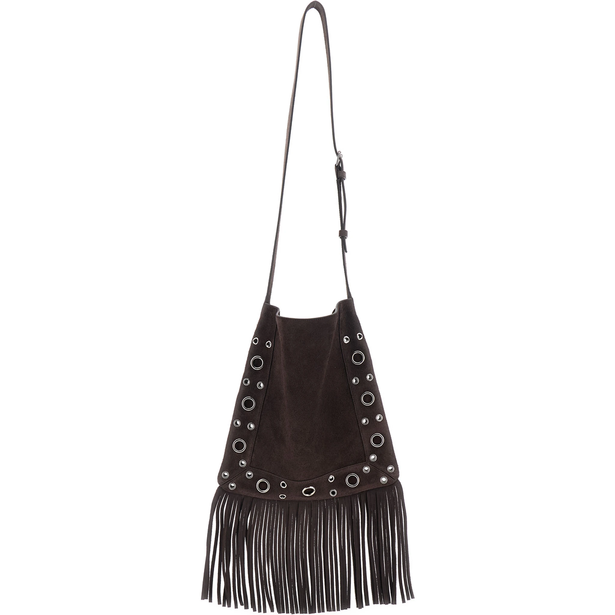 Nellcote Brown Shoulder Bag with Adjustable Shoulder Strap and Stud Embellishments in Suede Man