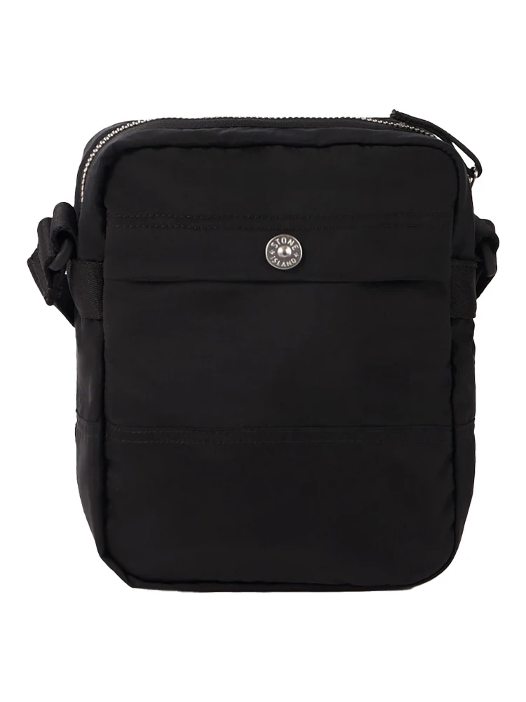 Black Crossbody Bag with Adjustable Shoulder Strap and Logo Patch on the Front in Tech Fabric Man alternative