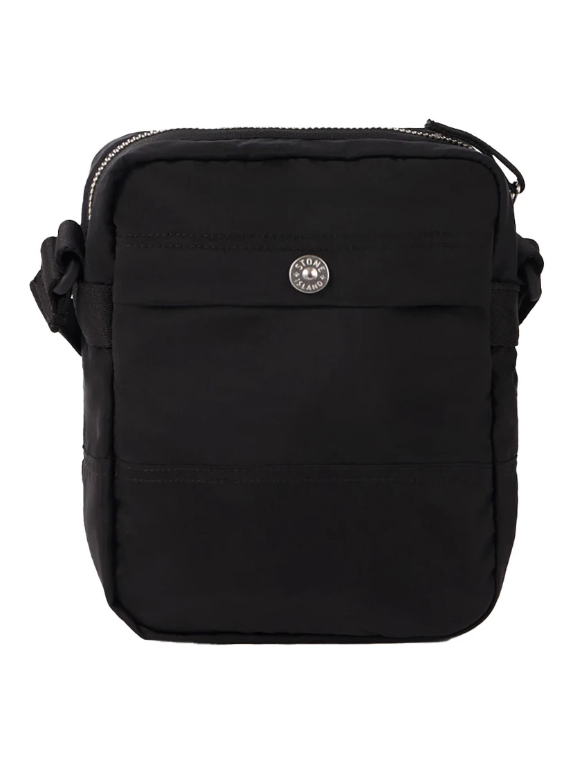Black Crossbody Bag with Adjustable Shoulder Strap and Logo Patch on the Front in Tech Fabric Man