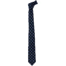 Blue Tie with All-Over Logo Print in Silk Man