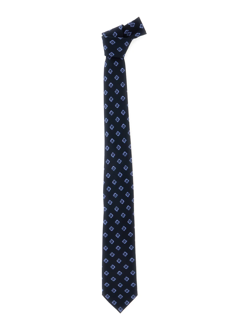 Blue Tie with All-Over Logo Print in Silk Man