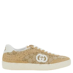 G75 Beige Sneaker with All-Over GG Motif and Side Logo in Suede Woman