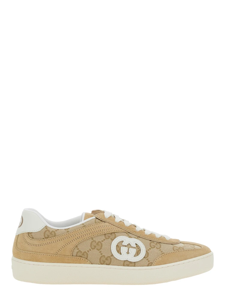 G75 Beige Sneaker with All-Over GG Motif and Side Logo in Suede Woman