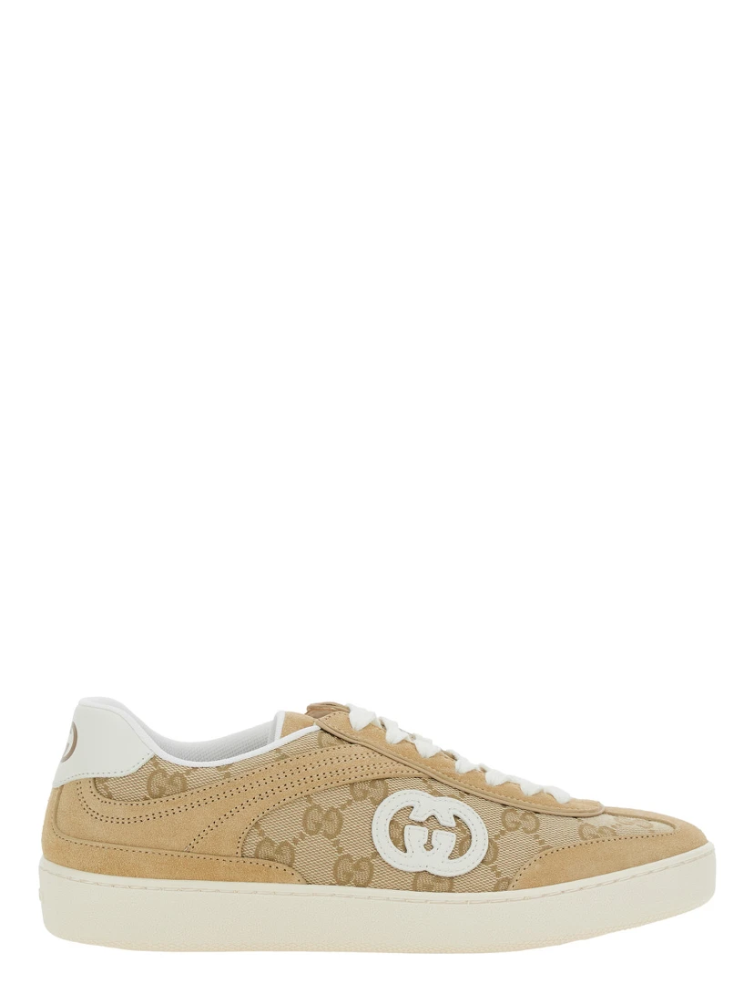 G75 Beige Sneaker with All-Over GG Motif and Side Logo in Suede Woman