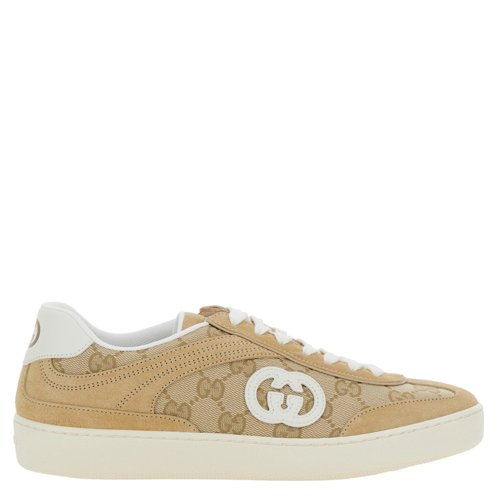 G75 Beige Sneaker with All-Over GG Motif and Side Logo in Suede Woman