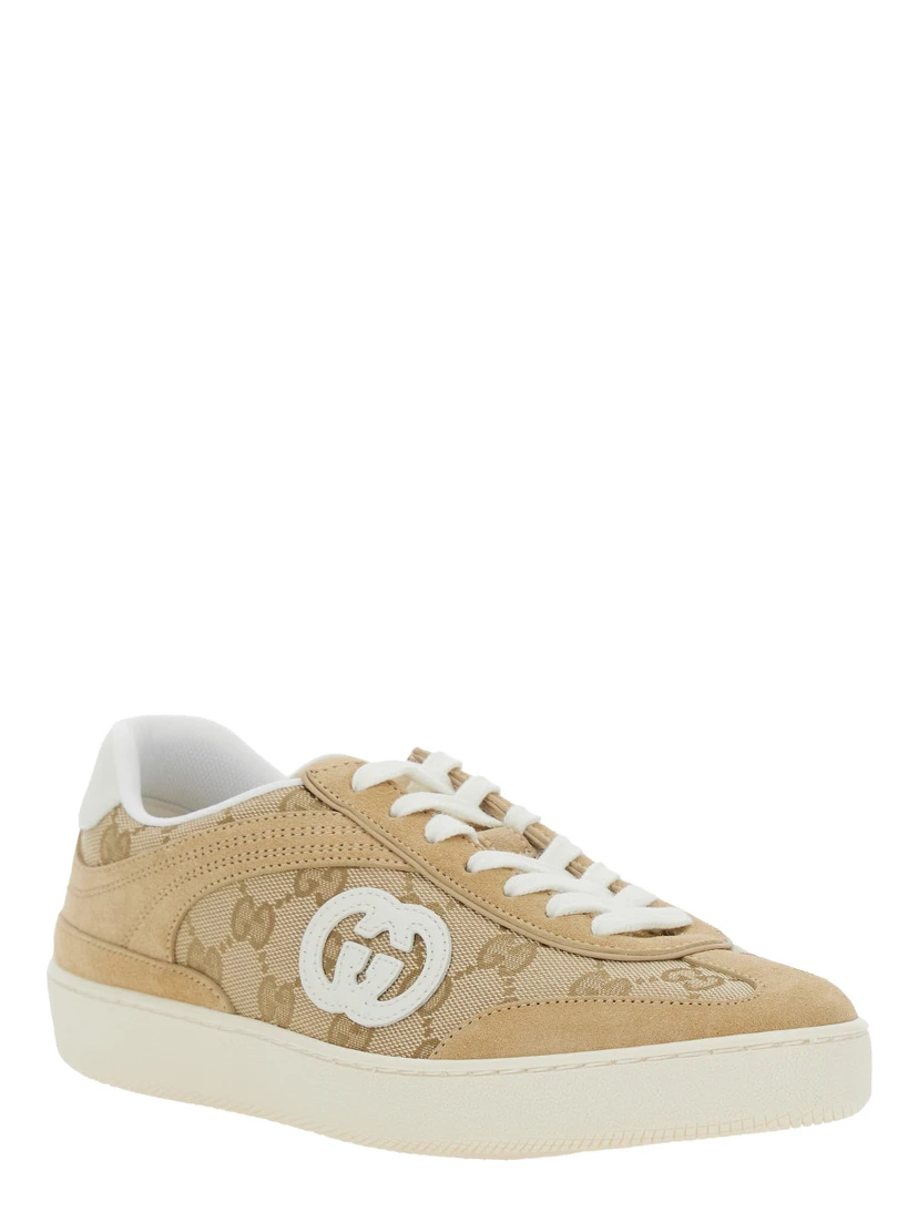 G75 Beige Sneaker with All-Over GG Motif and Side Logo in Suede Woman