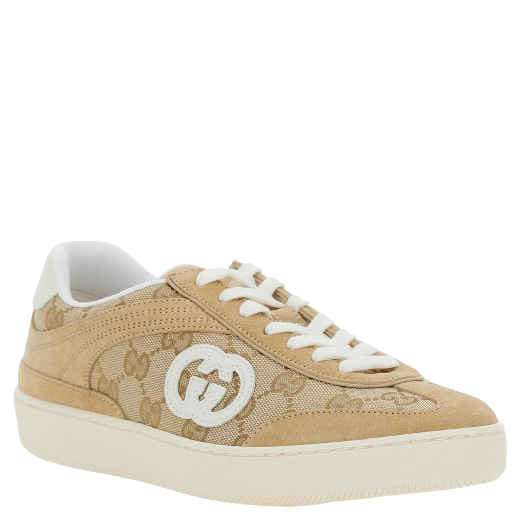 G75 Beige Sneaker with All-Over GG Motif and Side Logo in Suede Woman