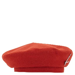 Red Hat with Flat Crown and Logo Plaque on the Side in Wool Woman
