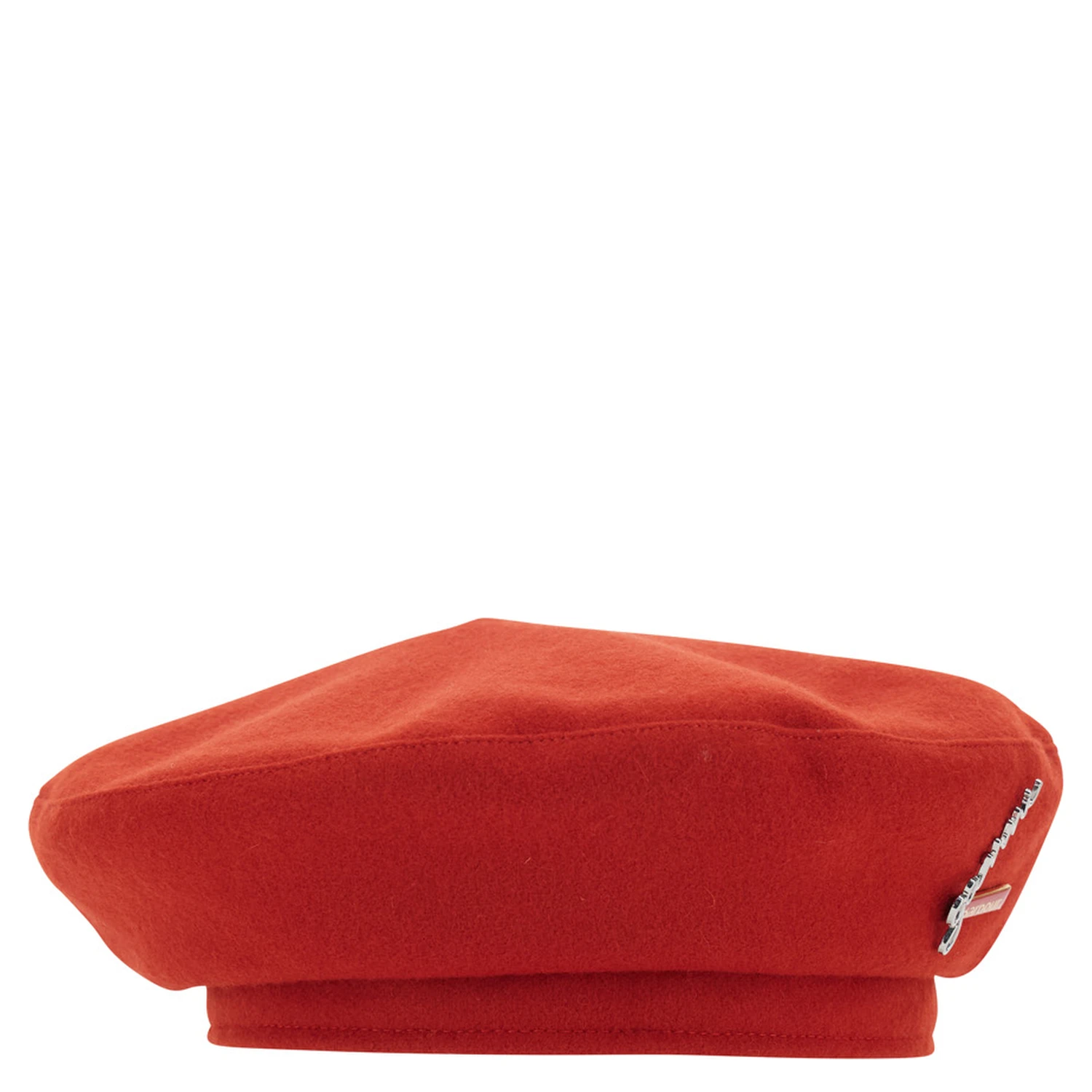 Red Hat with Flat Crown and Logo Plaque on the Side in Wool Woman