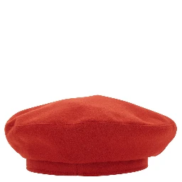 Red Hat with Flat Crown and Logo Plaque on the Side in Wool Woman