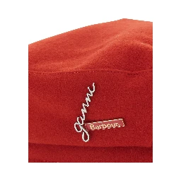 Red Hat with Flat Crown and Logo Plaque on the Side in Wool Woman