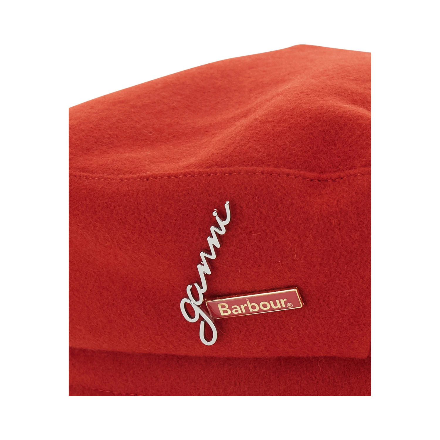 Red Hat with Flat Crown and Logo Plaque on the Side in Wool Woman