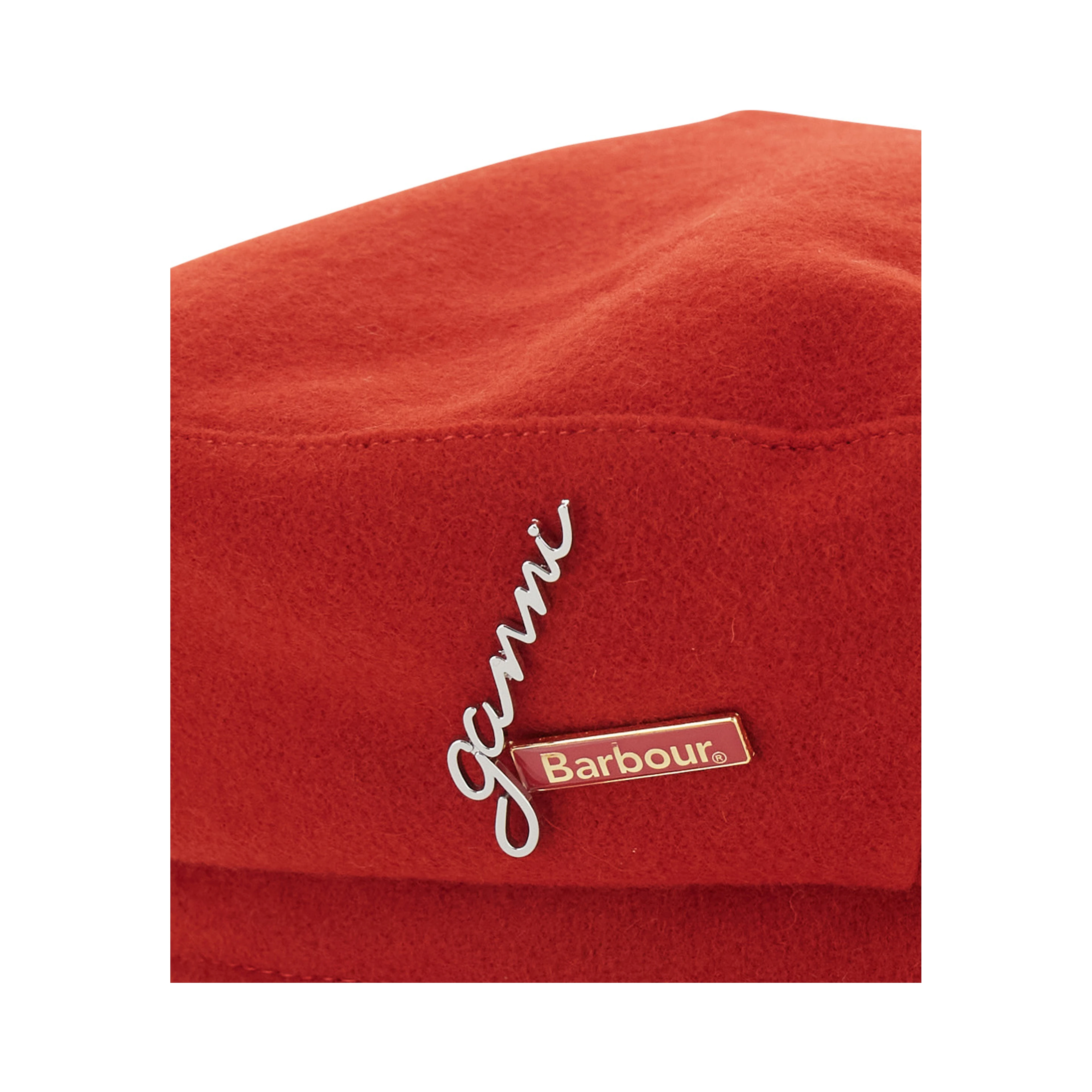 Red Hat with Flat Crown and Logo Plaque on the Side in Wool Woman