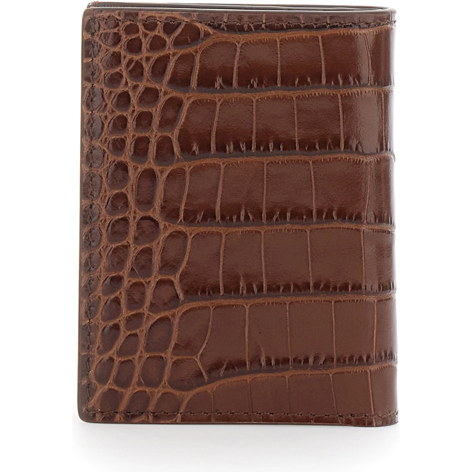 Brown Folded Card Holder with Embossed Crocodile Effect in Leather Man