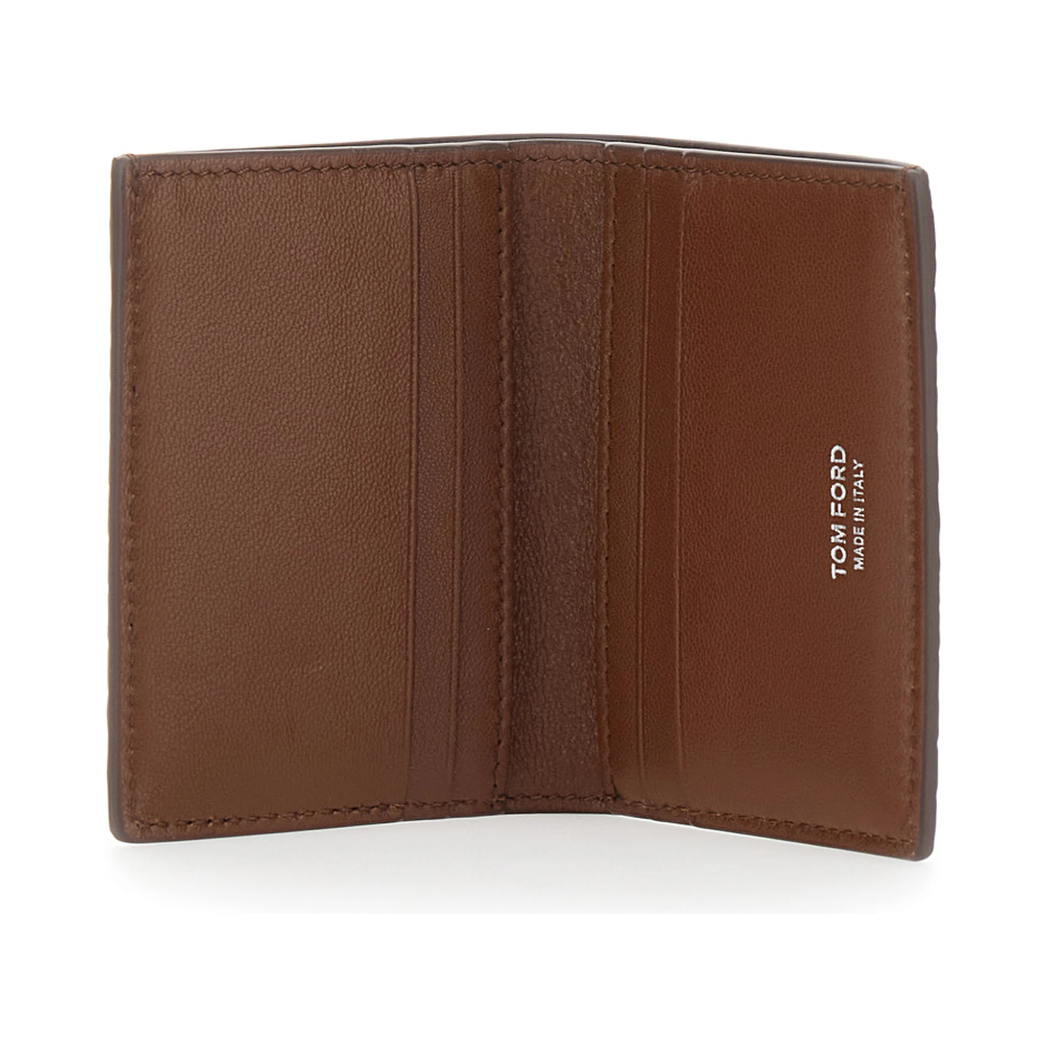 Brown Folded Card Holder with Embossed Crocodile Effect in Leather Man
