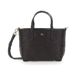 Brown Reversible Tote Bag with Adjustable and Removable Shoulder Strap and EKD Patch on the Front in Leather Woman