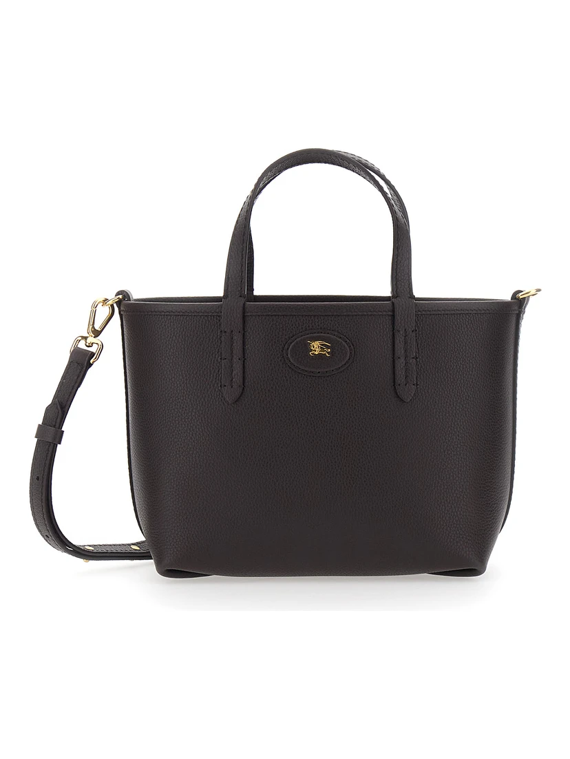 Brown Reversible Tote Bag with Adjustable and Removable Shoulder Strap and EKD Patch on the Front in Leather Woman