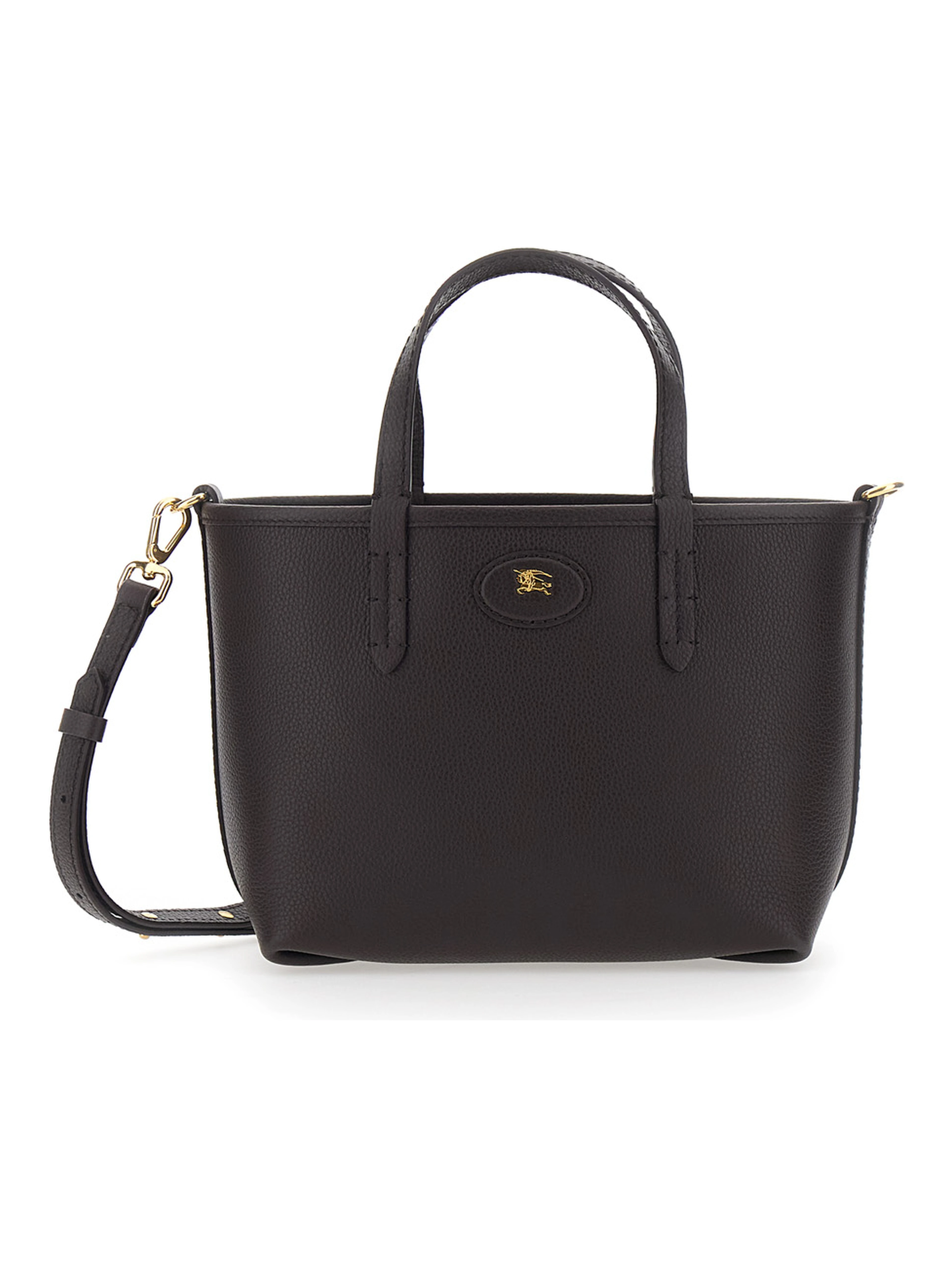 Brown Reversible Tote Bag with Adjustable and Removable Shoulder Strap and EKD Patch on the Front in Leather Woman