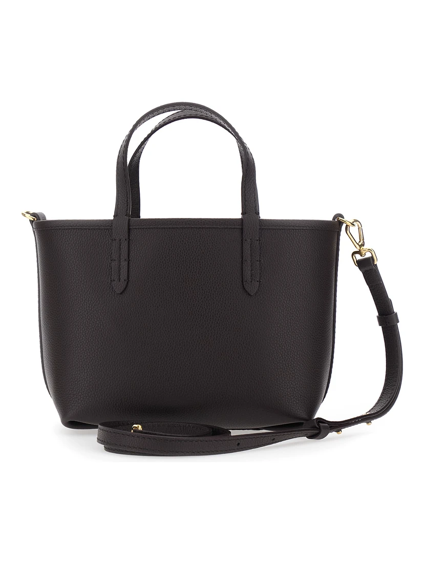 Brown Reversible Tote Bag with Adjustable and Removable Shoulder Strap and EKD Patch on the Front in Leather Woman