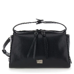 Vittoria Black Mini Shoulder Bag with Adjustable and Removable Shoulder Strap and Logo Plaque on the Front in Leather Man