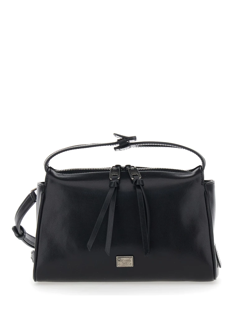 Vittoria Black Mini Shoulder Bag with Adjustable and Removable Shoulder Strap and Logo Plaque on the Front in Leather Man