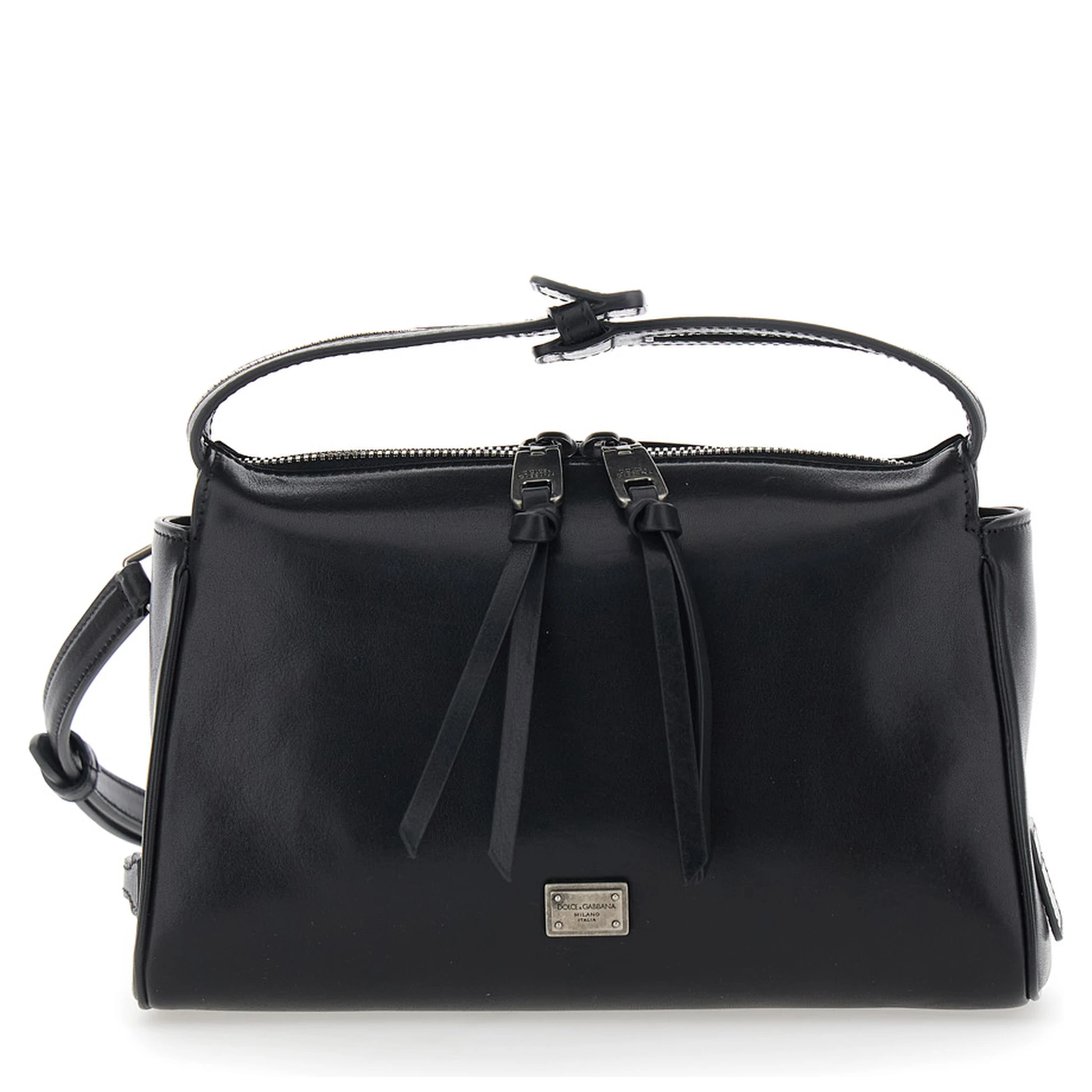 Vittoria Black Mini Shoulder Bag with Adjustable and Removable Shoulder Strap and Logo Plaque on the Front in Leather Man
