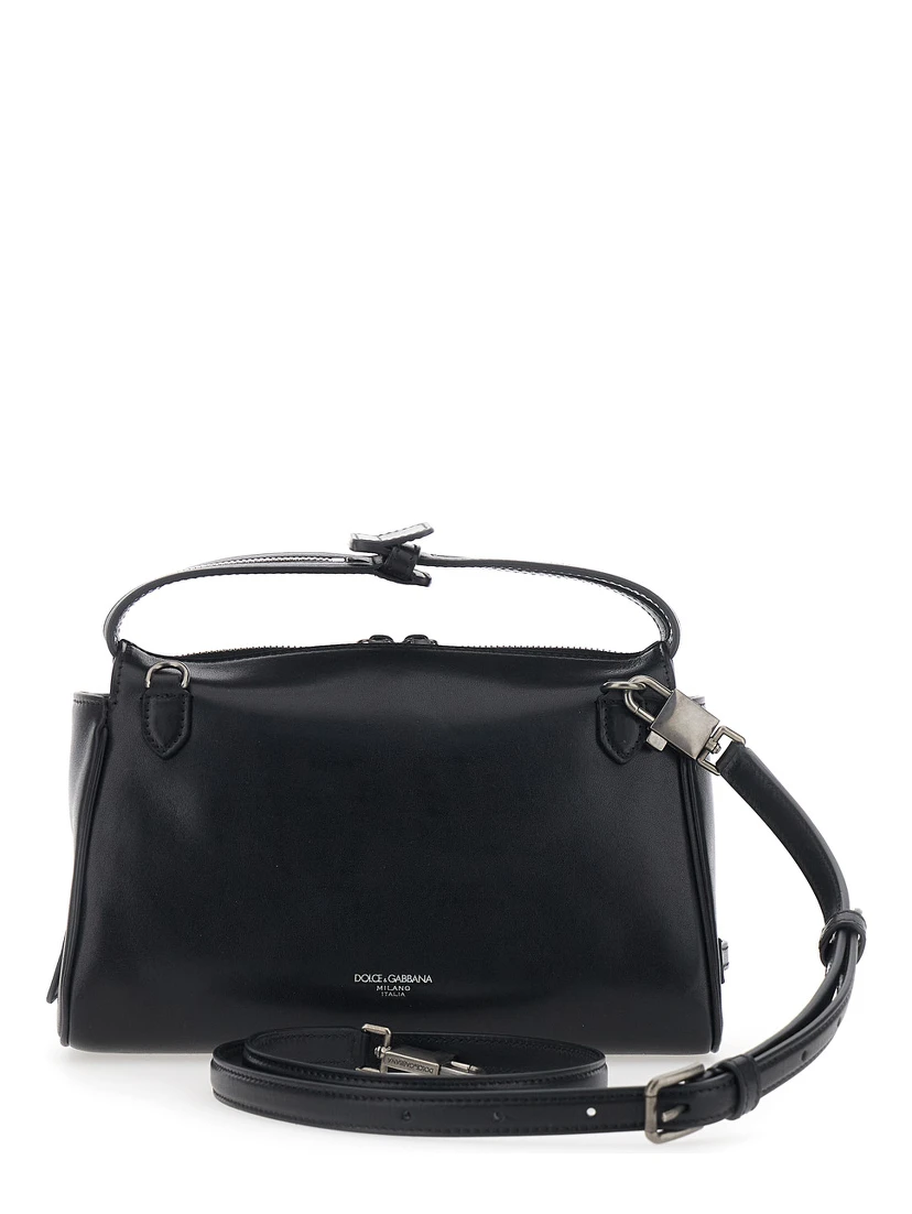 Vittoria Black Mini Shoulder Bag with Adjustable and Removable Shoulder Strap and Logo Plaque on the Front in Leather Man