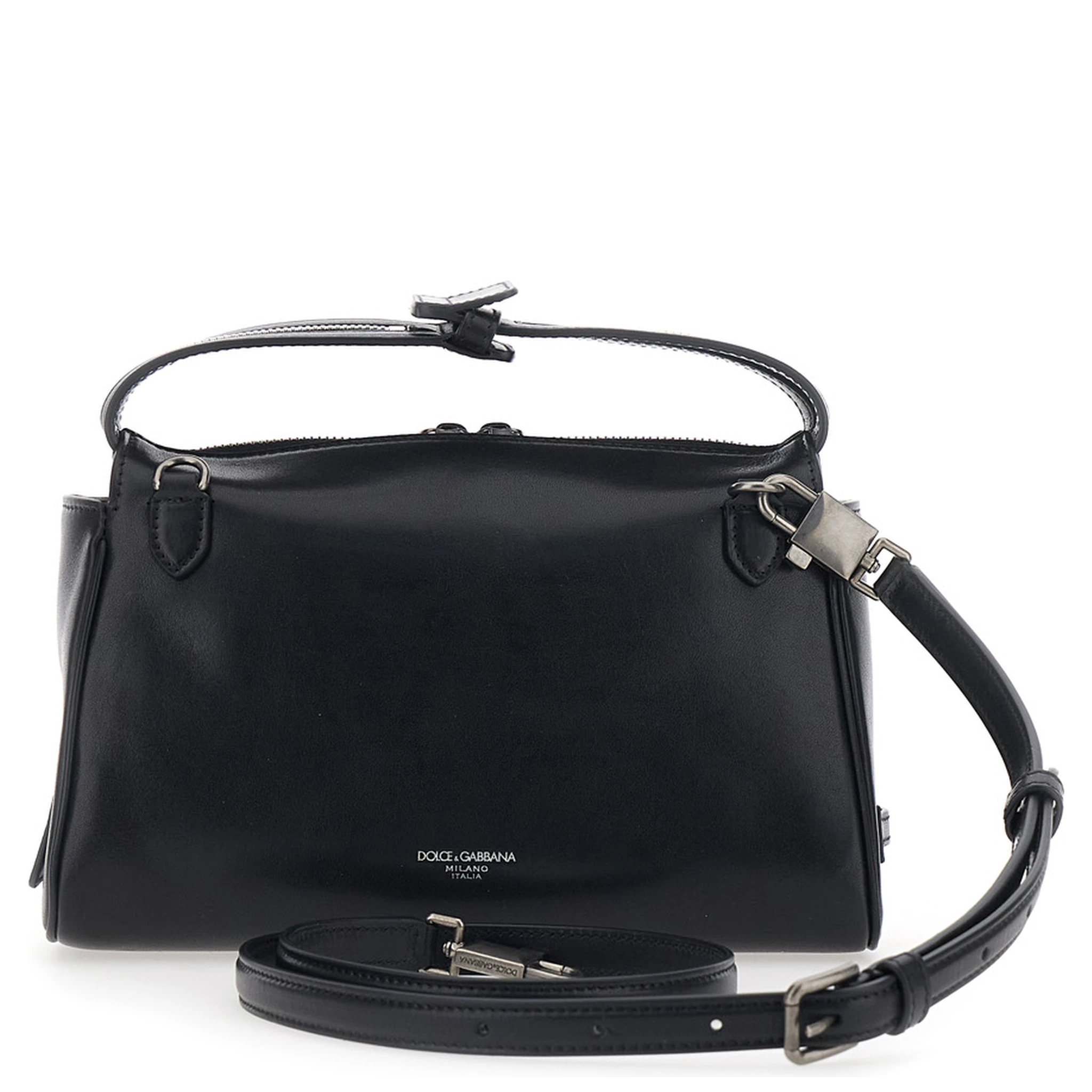 Vittoria Black Mini Shoulder Bag with Adjustable and Removable Shoulder Strap and Logo Plaque on the Front in Leather Man